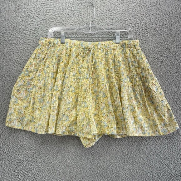 American Eagle Shorts Womens Large Flowy Elastic Waist‎ Yellow Floral NEW - Picture 1 of 13